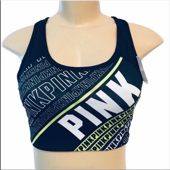 PINK Victoria’s Secret Logo Black Sports Bra - Picture 2 of 7